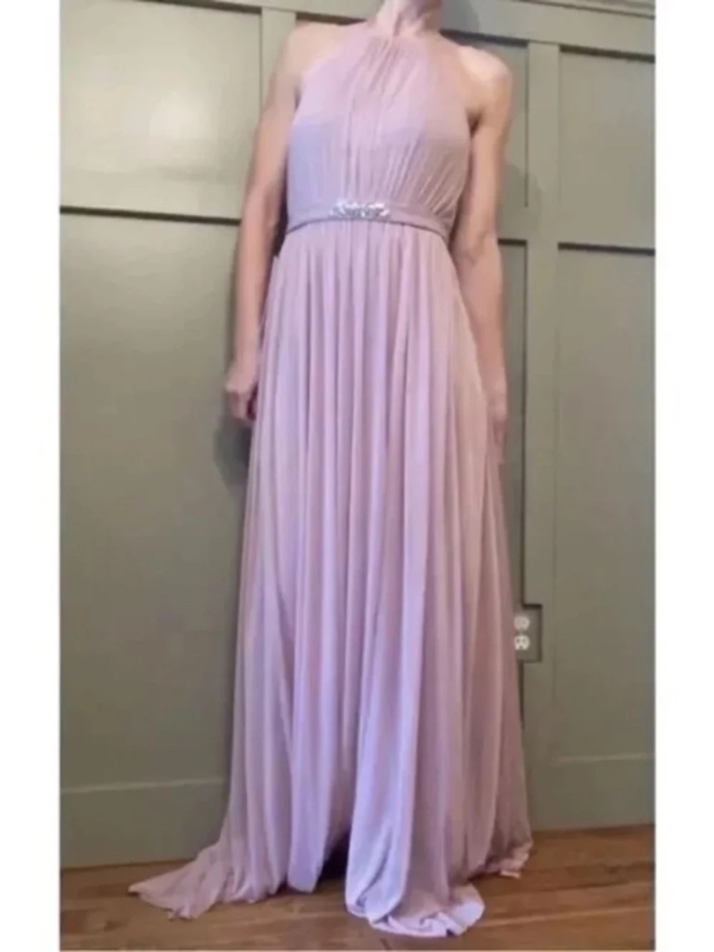 Azazie Hazel Bridesmaid Dress High Neck Halter Maxi Gown in Dusty Mauve New NWT